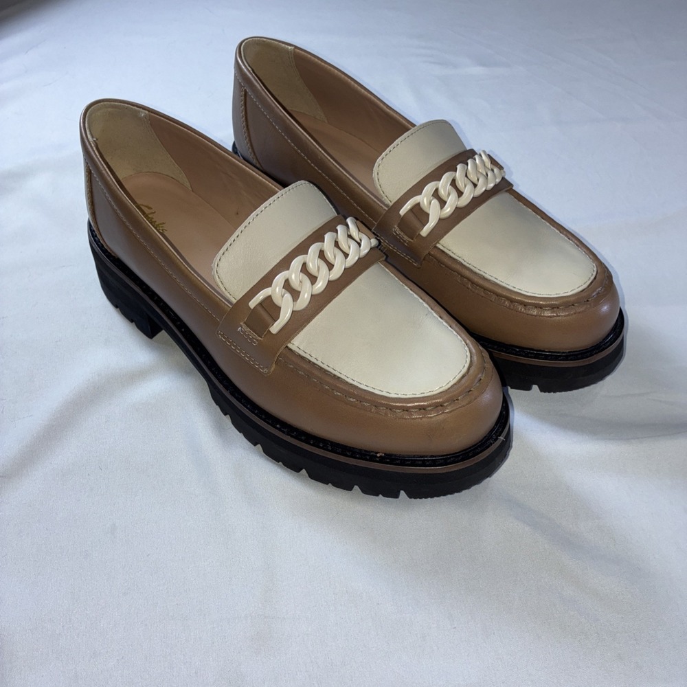 Clark's Platform Loafer Dress Shoes Womens Size 9 M Beige